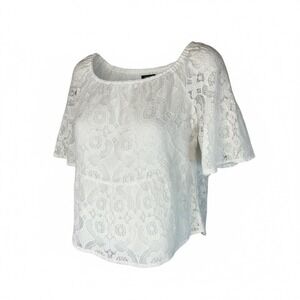 ANA A NEW APPROACH White Lace Off The Shoulder Flutter Sleeve Top Size Medium